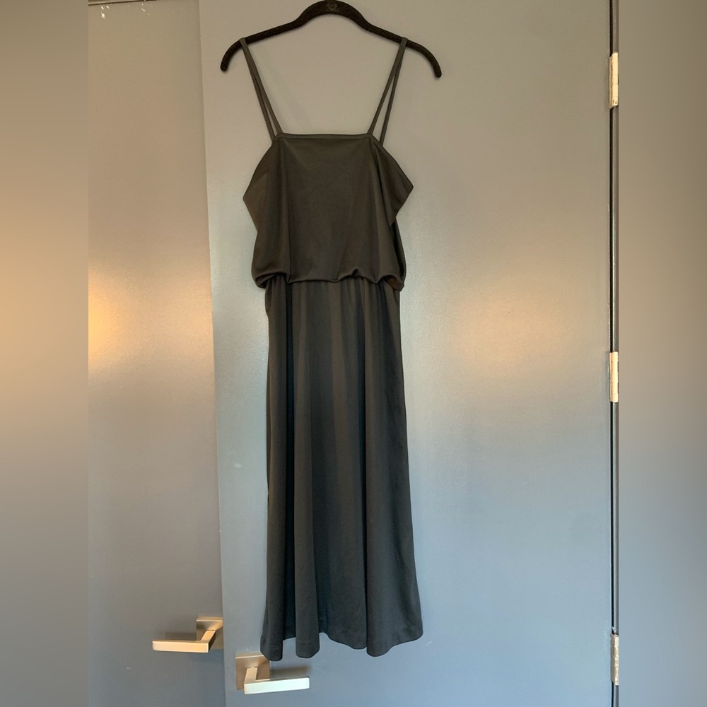 Thrifted black midi dress with cinched waist